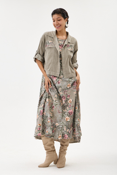 della moor Mink Italian 100% Cotton Velvet Floral Patterned Jacket Double Sui...