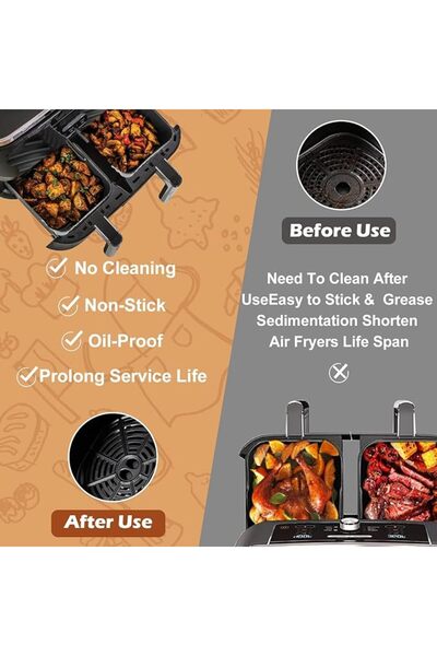HaveLovely 2PCS NON-STICK SILICONE AIR FRYER LINERS, Fits Ninja DZ201/DZ401/DZ550 8-10 QT & COSORI Dual Basket