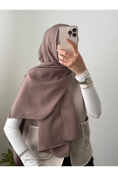 Hepsi Moda Saray Embroidery Pattern Jacquard Shawl - Mocha