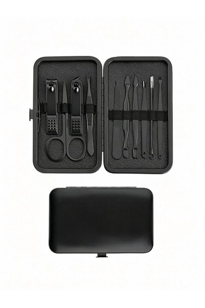 Take Two By Styli 10-Piece Black Manicure and Pedicure Grooming Kit with Trav...