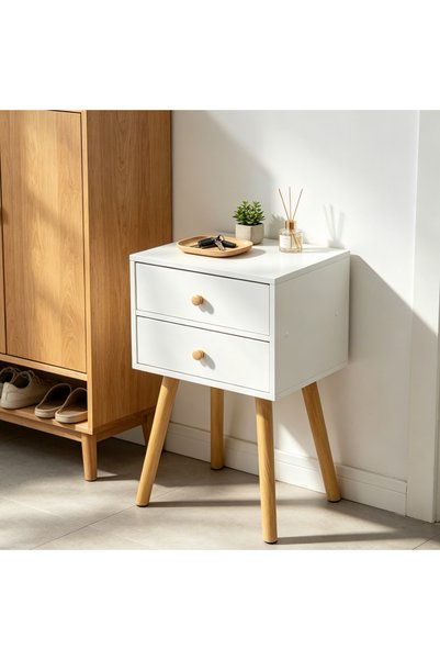 RahaShop Nightstand for Bedroom,Small Night Stand Modern Bedside Tables with Drawer,Narrow Side Table with Open Storage Shel,End Table for Bedroom/Living Room/Dorm