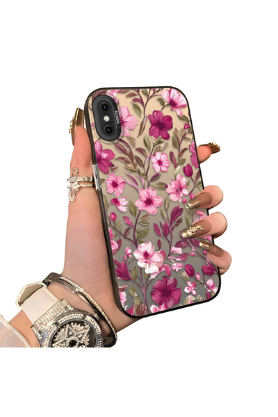 CHICASELUX حافظة هاتف متوافقة مع iPhone X/XS، مزينة بنمط زهرة وردية داكنة، مق...
