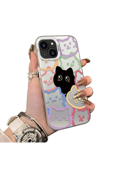 CHICASELUX حافظة هاتف iPhone 13 Mini متوافقة مع شكل قطة ملونة ذات خطوط ملونة،...