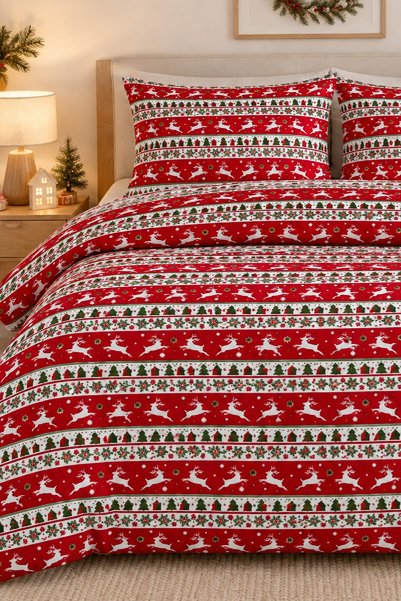 LaLiva Christmas Double Bed - Elastic Sheets - Cotton Duvet Cover Set