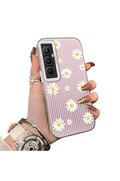 CHICASELUX حافظة هاتف Realme C65 4G متوافقة مع النساء، مزينة بخطوط وردية، مقا...