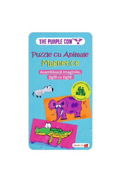 Purple Cow Puzzle cu Animale Magnetice, Purple Cow, 3+ ani