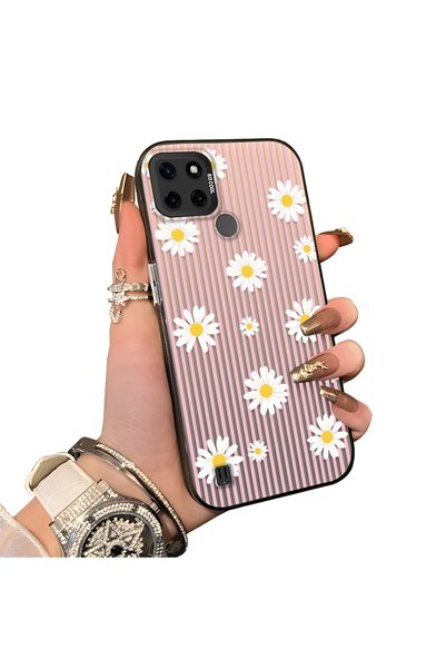 CHICASELUX Realme C25Y/C21Y Compatible Women's Pink Striped Daisy Phone Case ...