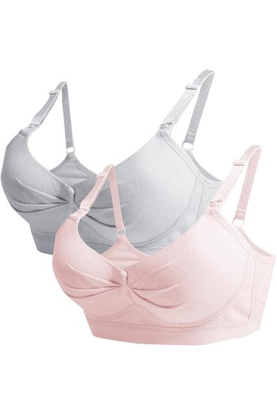 Dress Cici Nursing Bra Front Snap, Cotton Feeding Bra Fixed Pads, 2 Pack