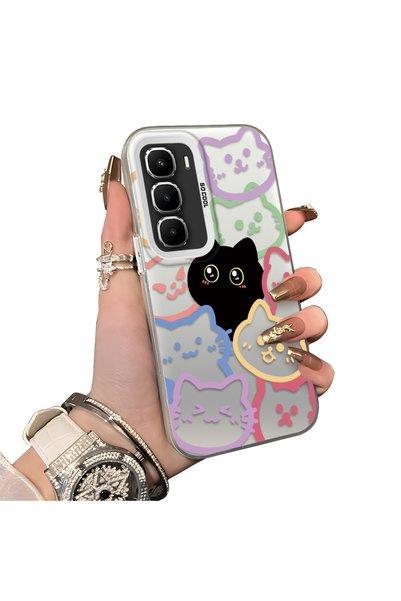 CHICASELUX حافظة هاتف Infinix Hot 60 Pro المتوافقة مع شكل قطة ملونة ذات خطوط ...