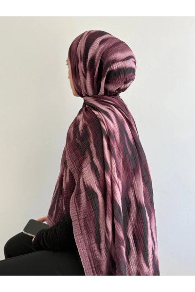 Hepsi Moda Retro Wave Pattern Muslin Shawl - Dried Rose