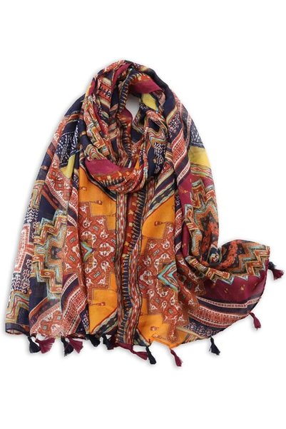 GENERAL Tazweeq Boho Scarf for Women, Lightweight Floral Printed, Soft Fringe...