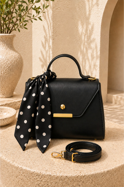 EBRUTESETTÜR Scarf Detailed Hand and Shoulder Bag Polka Dot