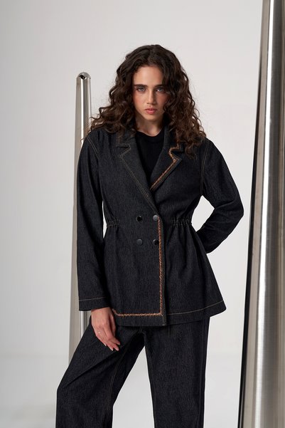 Ceremony Embroidered Collar and Hem Denim Jacket 848 Denim