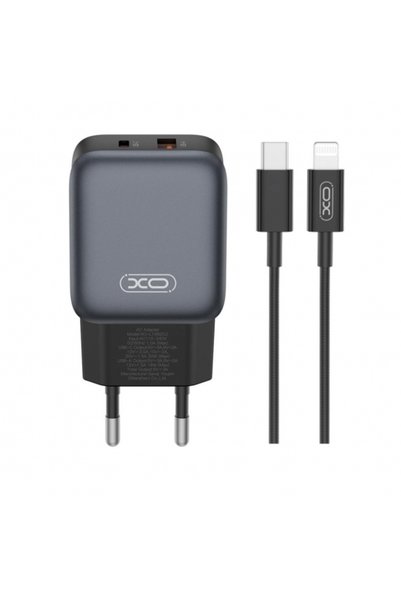 XO Design Mains Charger With Lightning Cable L156, 30W, 3A, 1 x USB-A - 1 x U...