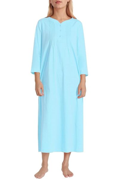 Latuza womens 7573 Women's Cotton Nightgown 3/4 Sleeve Soft Night Gown With P...