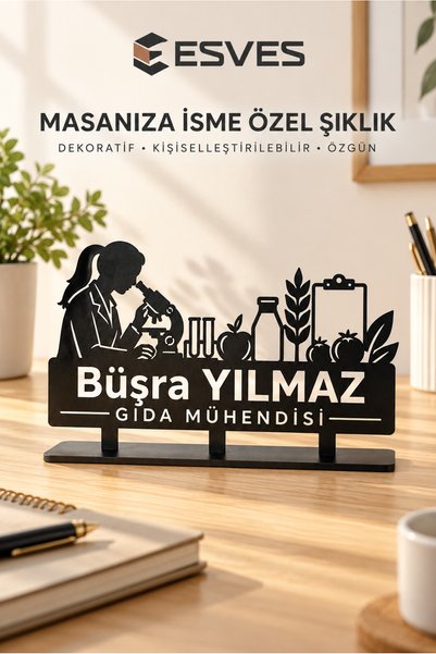 esves İsme Özel Gıda Mühendisi Masaüstü Dekoru 20 x 30 cm Kişiselleştirilebil...