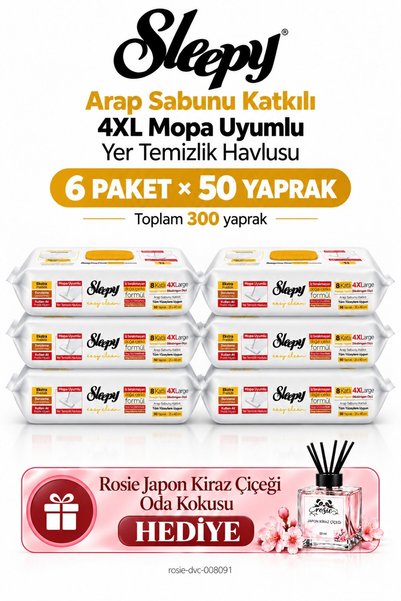 Sleepy Arap Sabunu Katkılı 4XL Mopa Uyumlu Yer Temizlik Havlusu 6'lı Mega Set 50 Yaprak - Rosie Oda Kokusu Hediyeli