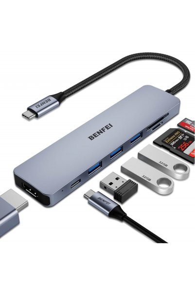 BENFEI Hub USB-C Benfei, 3 x USB-A 3.0 - 1 x USB-C - 1 x HDMI - 1 x SD - 1 x ...