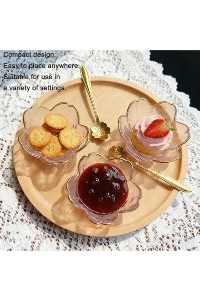 SYOSI 3 Sets Sakura Glass Sauce Dishes with Metal Spoons, Clear Cherry Blossom Dipping Bowls with Go