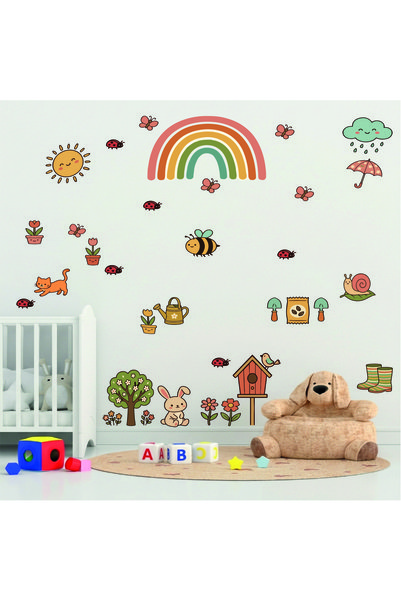 Doğa Temalı Çocuk Odası Duvar Sticker Seti - 30 Parça Sevimli Hayvanlar