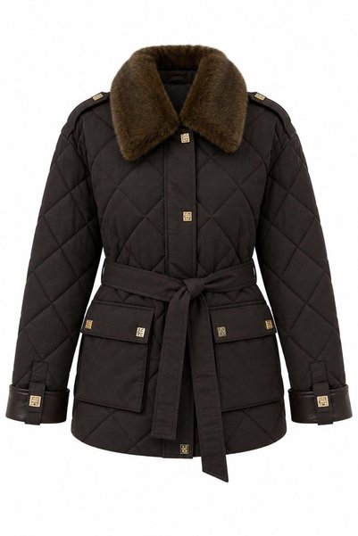 HAZELANNA Acı Kahve Kapitone Kemerli Premium Mont