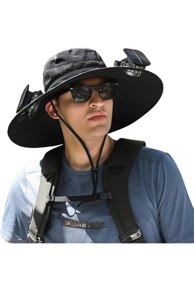 Generic Outdoor Wide Brim Sun Hat with 2 Solar Fan Sun Bucket Hat for Men Wom...