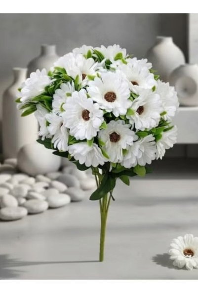 Toybox White Artificial Gerbera Daisy Flowers Bouquet for Home Dining Table W...