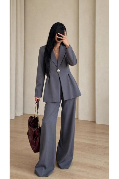 EFSUN MODA طقم سترة نسائية بحزام خصر وأزرار ذهبية
