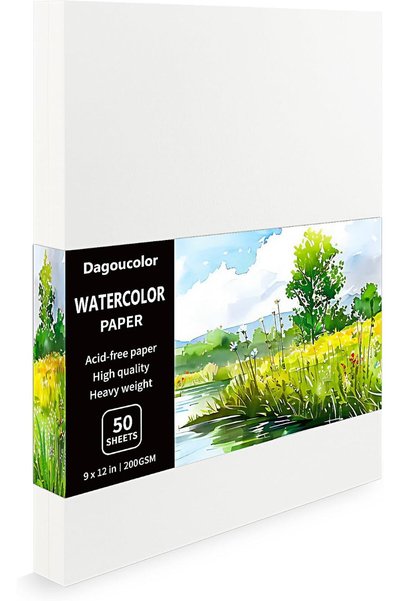 OtherMax Blocul tehnic de hârtie pentru acuarelă, 50 de foi, alb, 9x12 inch, ...