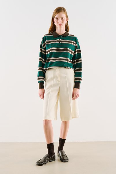 Manuka Polo Collar Striped Sweatshirt Green