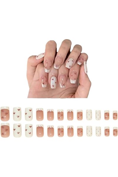Yelajoy Wear Armor Press on Nails Set - 24 Pcs French Tip Fake Nails with Ult...