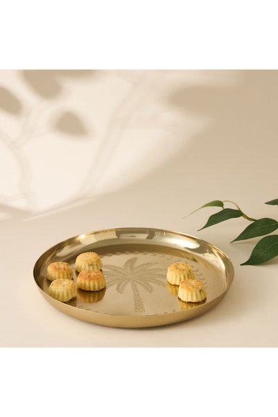 Lifestyle طبق معدني مزخرف محفور عليه شجرة نخيل - 25 × 25 سم