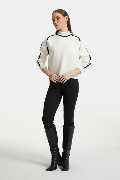 Cmc Tekstil Women's Cream Italian High Neck Sweater with Contrast Detail