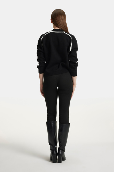 Cmc Tekstil Women's Black Italian Collar Contrast Detailed High Neck Sweater