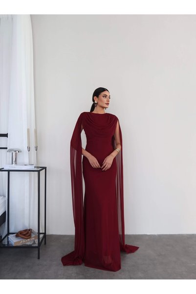 ESRAHELVACI Degaje Collar Tulle Shoulder Cape Dress