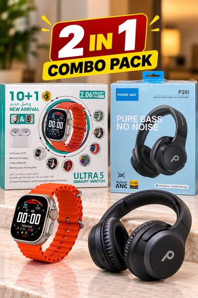 Aromaesc 2-in-1 Smartwatch & Wireless Headphones Combo Pack | Ultra 5 Smart W...