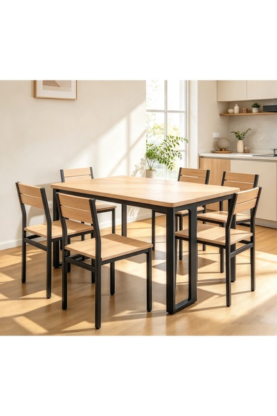 l'elefante Premium Wooden Top Dining Surface With Iron Frame Support Base, Industrial Style Kitchen Breakfast Counter Furniture Set, Elegant Home Decorative Dinette Piece