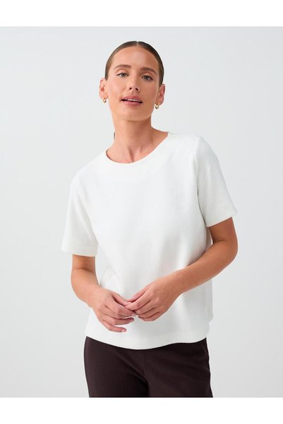 Jimmy Key White Round Neck Short Sleeve Soft Touch Blouse