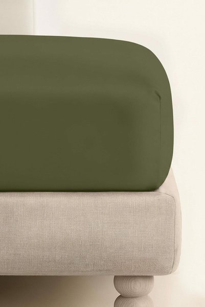 Nitki Cearceaf cu elastic Spod Igly i satin bumbac 180x200x30cm verde masliniu