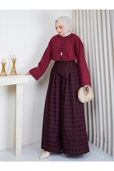 EFSUN MODA Women's Kaerli̇ Super Wide-Leg Pants and Blazer Suit with Necklace