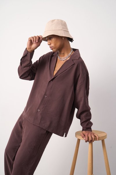 Mesfeno Tencel Kumaş Oversize Gömlek Ceket