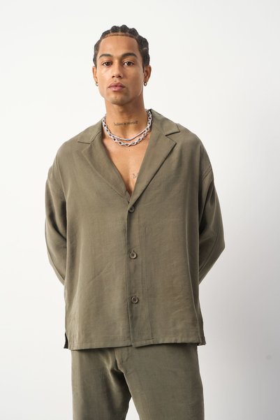 Mesfeno Tencel Kumaş Oversize Gömlek Ceket