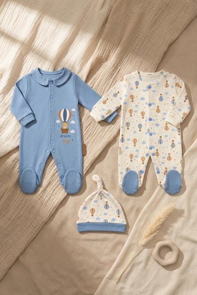 Babydonat Balon 3'lü Bebek Tulum Ve Bere Seti - %100 Pamuklu, Yeni Doğan Takı...