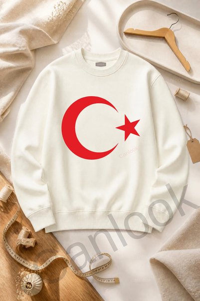 Canlook Türk Bayrağı Ay Yıldız Baskılı Sweatshirt