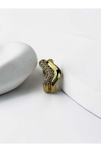 KİUSS Double wave stone gold cartilage earring
