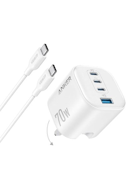 Anker Stuy شاحن أنكر زولو 70 واط بـ 4 منافذ USB-C سريع، لمحول الكمبيوتر المحم...