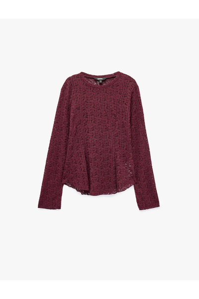 Koton Slim Fit Uzun Kollu Yuvarlak Yaka Peplum Dantel Tişört