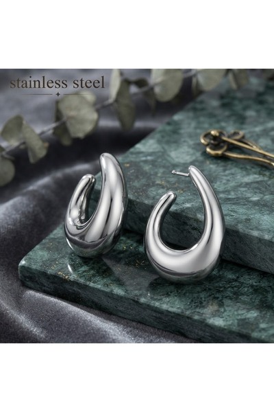 stainless steell Silver Color Bombeli Drop Hoop Steel Earrings