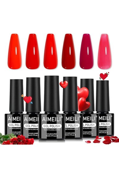 AIMEILI مجموعة طلاء أظافر جل لامع من 6 قطع بألوان شتوية، طلاء أظافر يُزال بال...