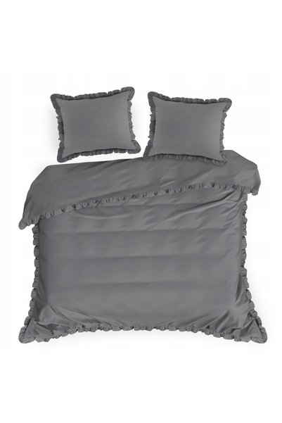 Eurofirany Set lenjerie de pat din bumbac cu volane 160 x 200 cm, oțel